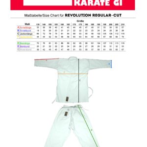 Kaiten Karate Gi - Maßtabelle